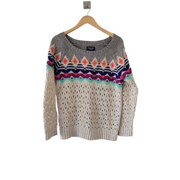 AMERICAN EAGLE Fair Isle Sweater OPEN STITCH SWEATER Large - Picture 4 of 4
